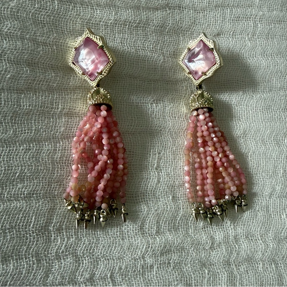 Kendra Scott Pink Mother of Pearl Misha Stud Tassel Earrings